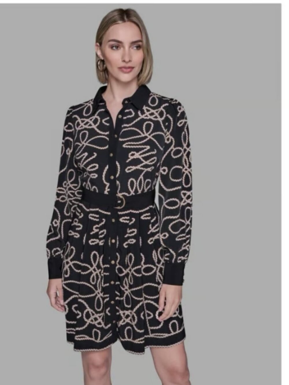 Karl Lagerfeld Paris Printed Long‑Sleeve Belted Dress NWT Size 12  #752 - B190